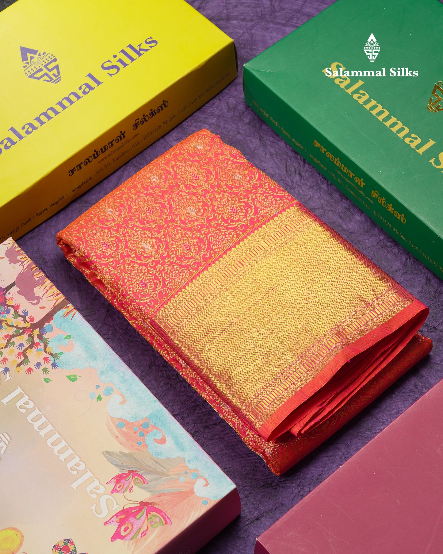 Beautiful Dual Tone Pinkish Orange Menakari Work Bridal Pure Kanjivaram Silk Saree With Traditional Border