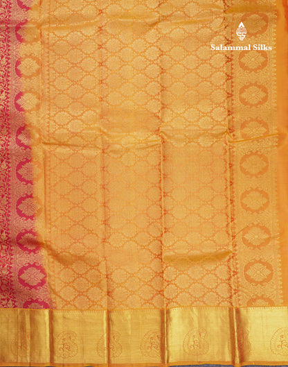 Beautiful Maroon Bridal Pure Kanjivaram Silk Saree With Contrast Yellow Traditional Border