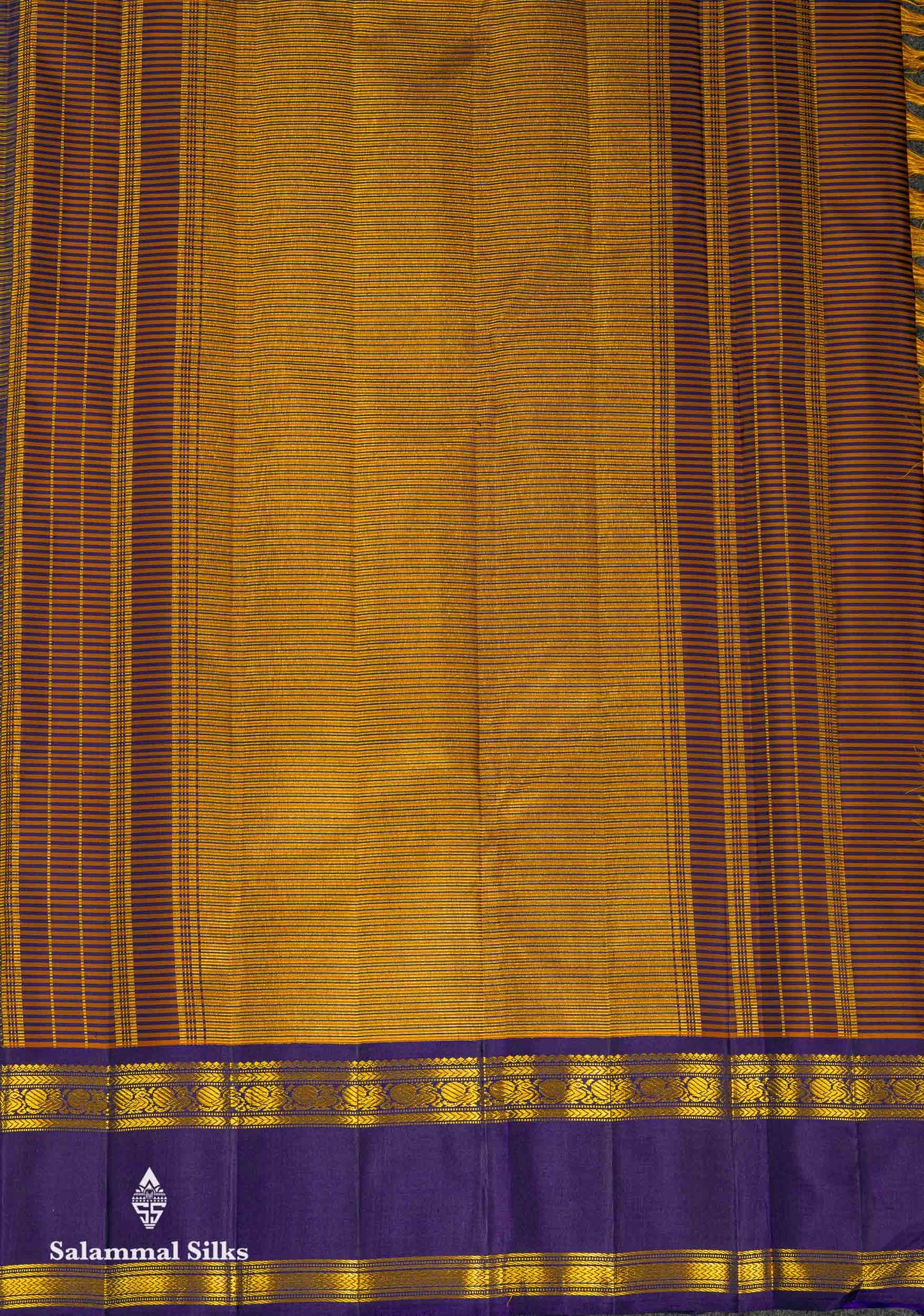 Beautiful Partly Saree With Two Checks Pattern - Yellow Mustard & Yellow Purple Tiny Checks Pure Kanjivaram Silk Saree With Contrast Violet Traditional Gap Border