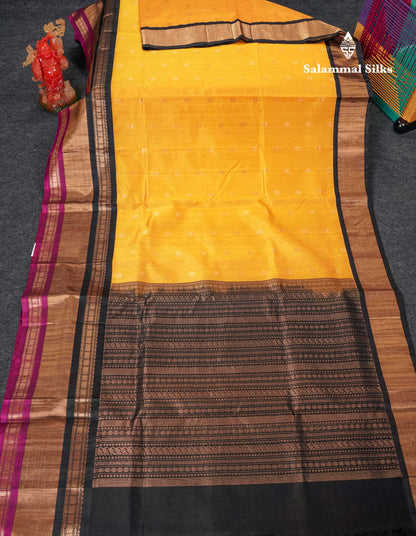 Beautiful Yellow Pure Silk Cotton Saree With Contrast Black Traditional Evening Morning Border