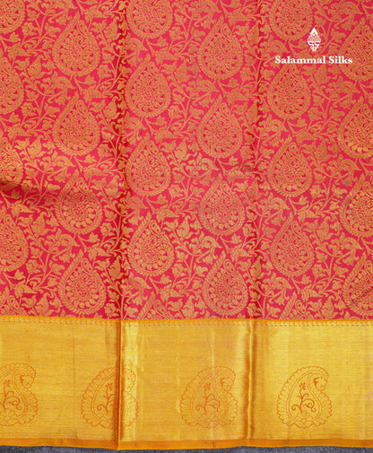 Beautiful Maroon Bridal Pure Kanjivaram Silk Saree With Contrast Yellow Traditional Border