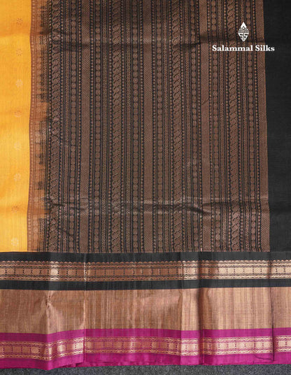 Beautiful Yellow Pure Silk Cotton Saree With Contrast Black Traditional Evening Morning Border