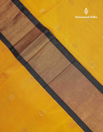 Beautiful Yellow Pure Silk Cotton Saree With Contrast Black Traditional Evening Morning Border