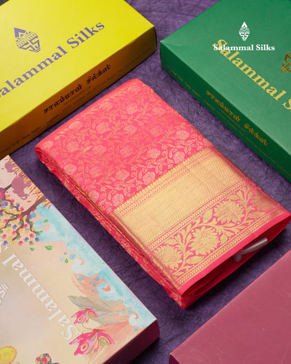 Beautiful Pinkish Peach Bridal Pure Kanjivaram Silk Saree With Traditional Border