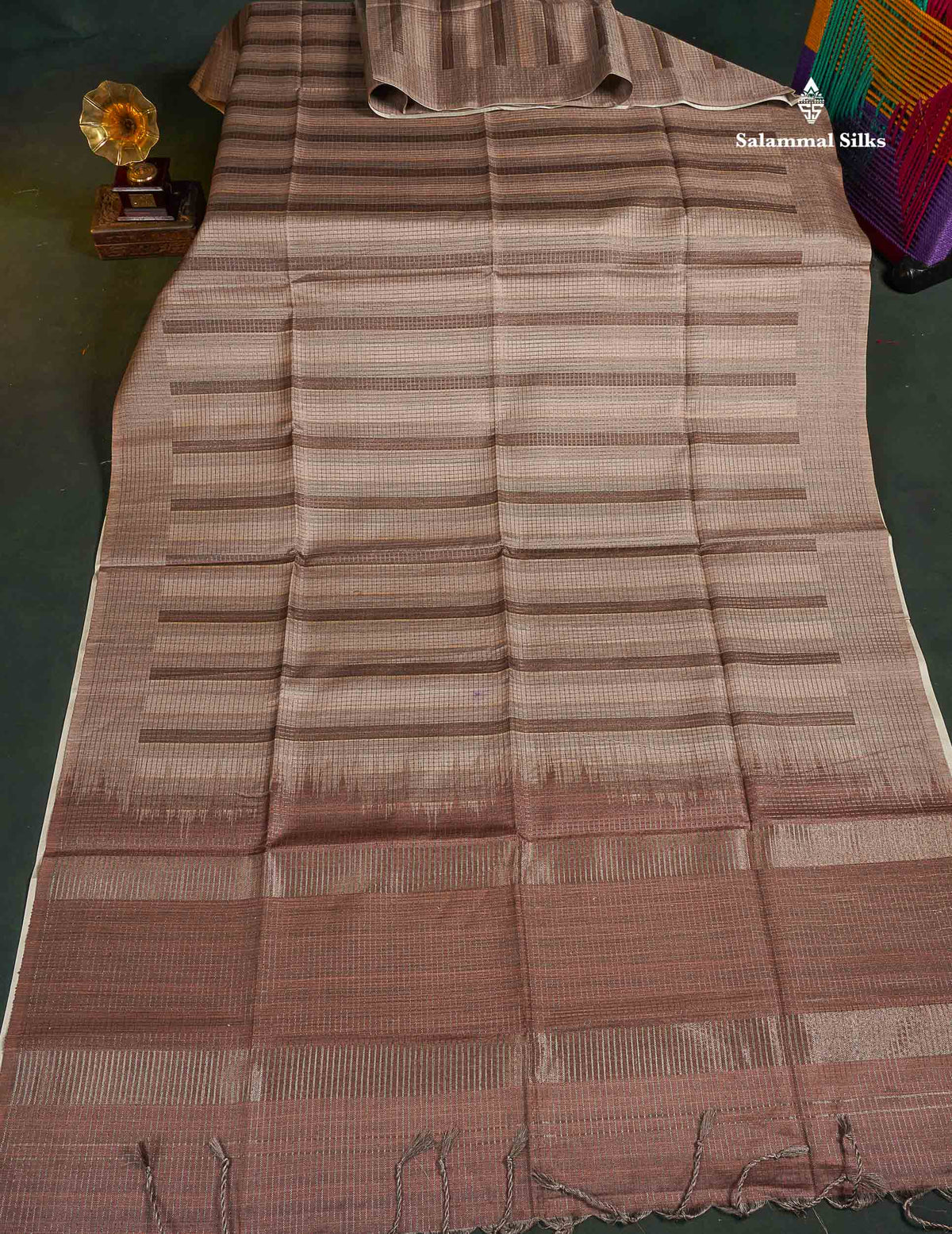 Semi Tussar Saree - Beige Colour Body With Contrast Brown Blouse