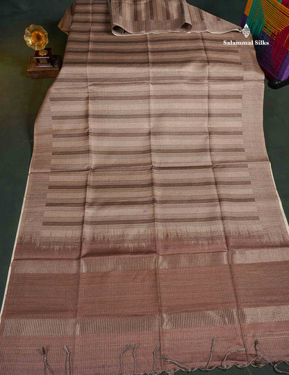 Semi Tussar Saree - Beige Colour Body With Contrast Brown Blouse