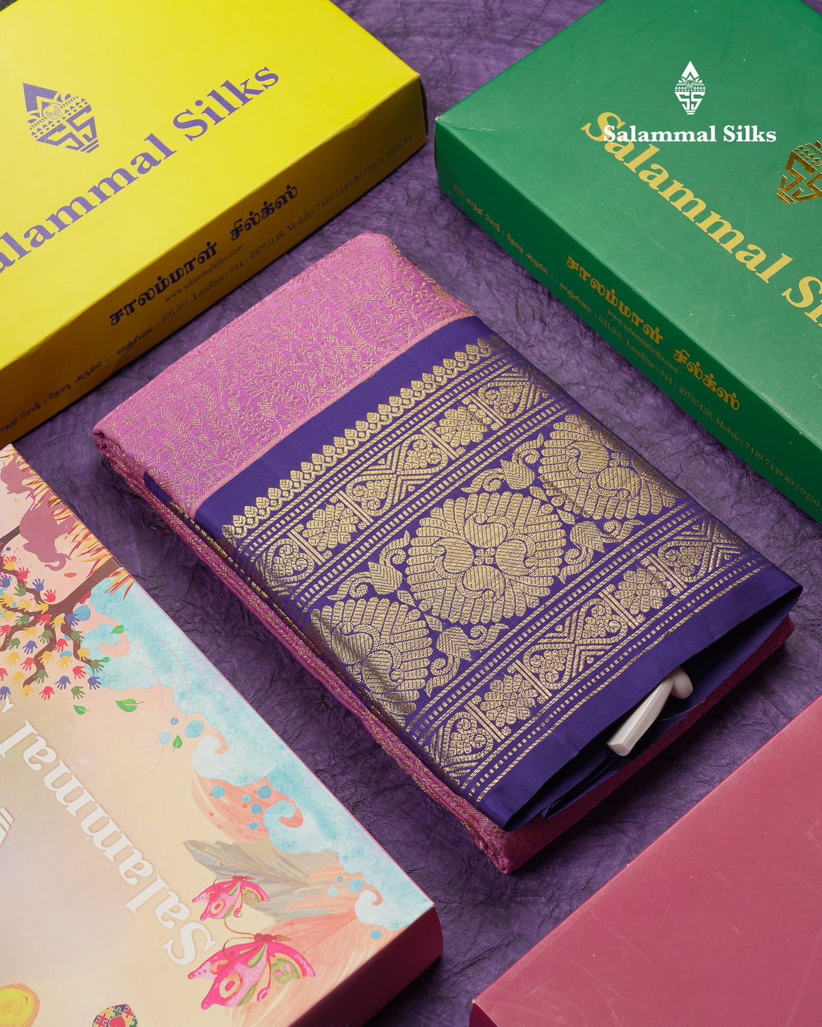 Beautiful Pastel Violet Bridal Pure Kanjivaram Silk Saree With Contrast Navy Blue Traditional Border