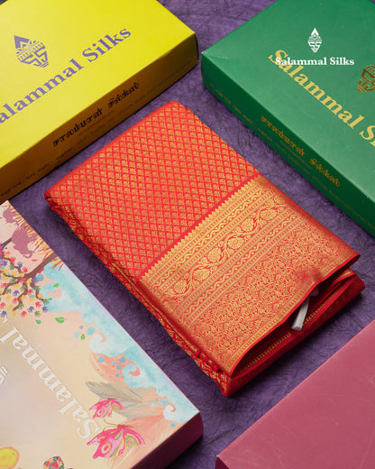 Beautiful Redish Maroon Bridal Pure Kanjivaram Silk Saree With Traditional Border