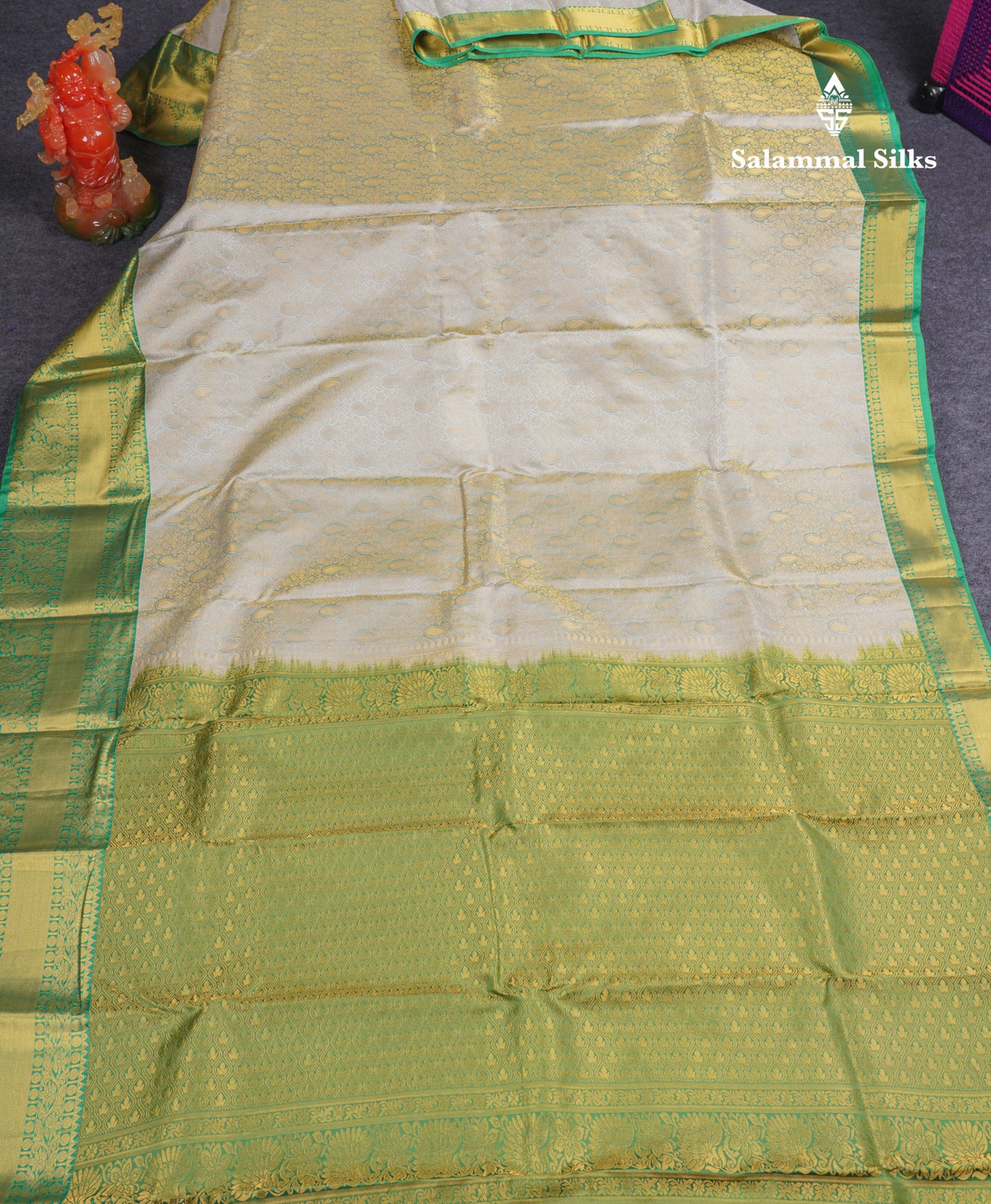 Baby Pink Bridal Pure Mix Kanjivaram Silk Saree With Contrast Green Traditional Border