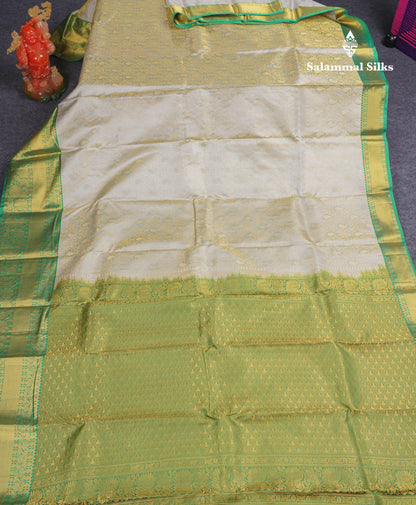 Baby Pink Bridal Pure Mix Kanjivaram Silk Saree With Contrast Green Traditional Border