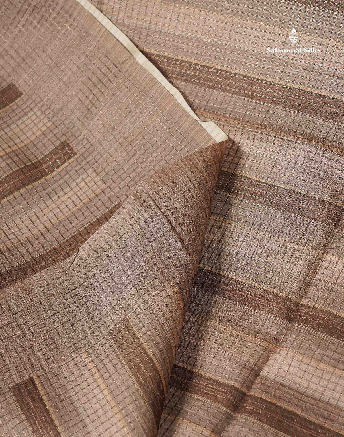 Semi Tussar Saree - Beige Colour Body With Contrast Brown Blouse