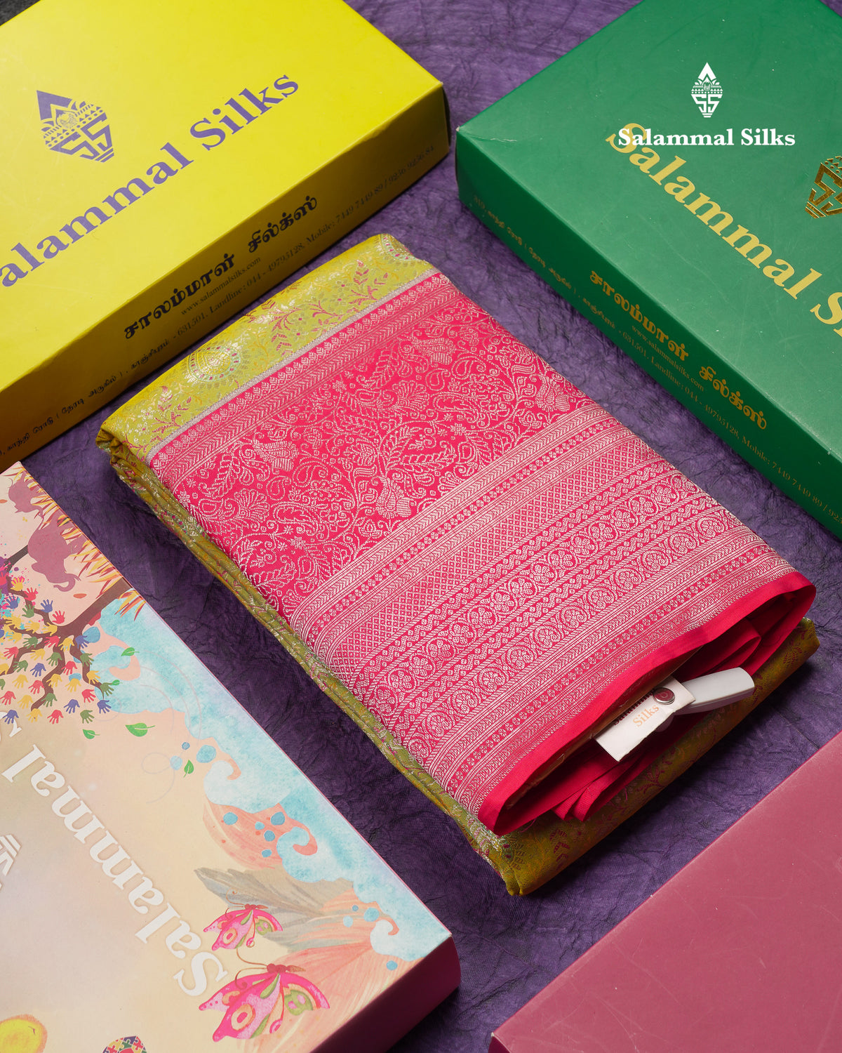 Beautiful Manthulir Yellow Bridal Pure Kanjivaram Silk Saree With Contrast Pink Traditional Evening Morning Border