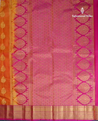 Dual Tone Purple Pure Kanjivaram Silk Saree With Contrast Magenta Pink Border