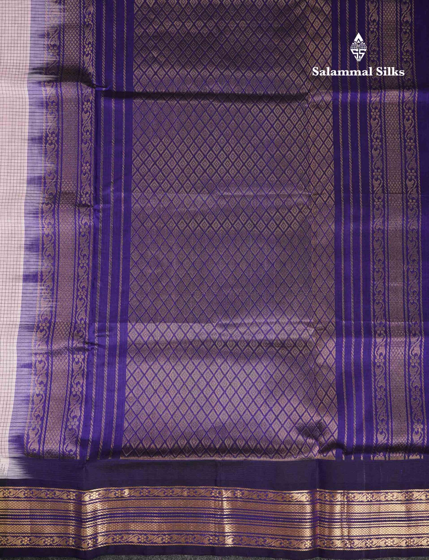 Beautiful Dual Tone Light Pink Small Checks Pure Silk Cotton Saree With Contrast Navy Blue Traditional Border