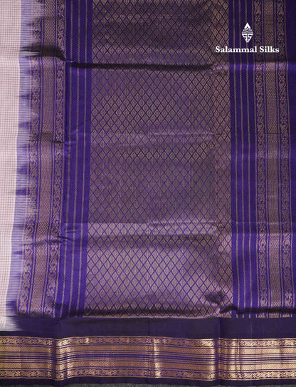 Beautiful Dual Tone Light Pink Small Checks Pure Silk Cotton Saree With Contrast Navy Blue Traditional Border