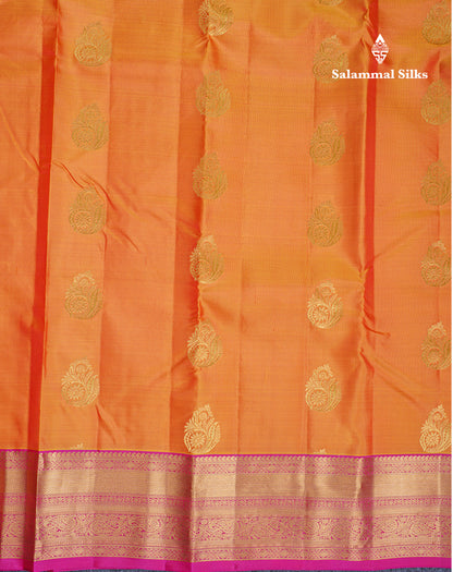 Dual Tone Purple Pure Kanjivaram Silk Saree With Contrast Magenta Pink Border