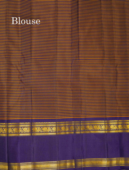 Beautiful Partly Saree With Two Checks Pattern - Yellow Mustard & Yellow Purple Tiny Checks Pure Kanjivaram Silk Saree With Contrast Violet Traditional Gap Border
