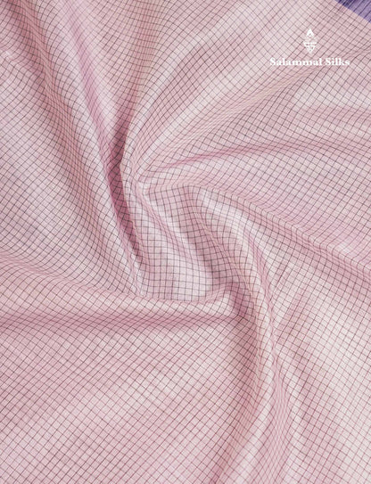 Beautiful Dual Tone Light Pink Small Checks Pure Silk Cotton Saree With Contrast Navy Blue Traditional Border