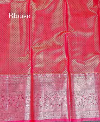 Bridal Semi Silk Saree - Green Colour Body Tissue With Contrast Redish Pink Evening Morning Border
