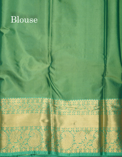 Baby Pink Bridal Pure Mix Kanjivaram Silk Saree With Contrast Green Traditional Border