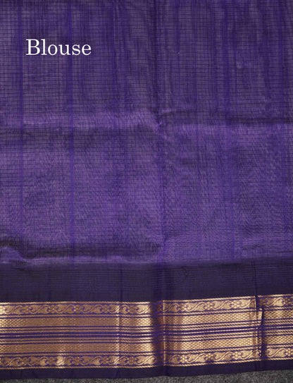 Beautiful Dual Tone Light Pink Small Checks Pure Silk Cotton Saree With Contrast Navy Blue Traditional Border