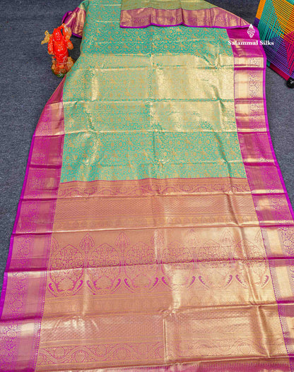 Bridal Semi Silk Saree - Light Green Colour Body Tissue With Contrast Vadamalli Traditional Border