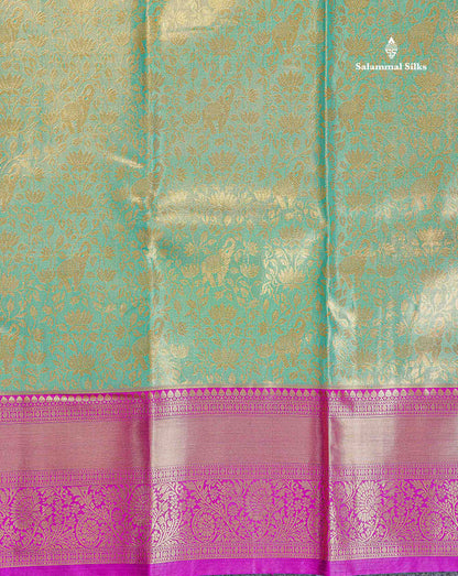 Bridal Semi Silk Saree - Pastel Blue Colour Body Tissue With Contrast Vadamalli Traditional Border