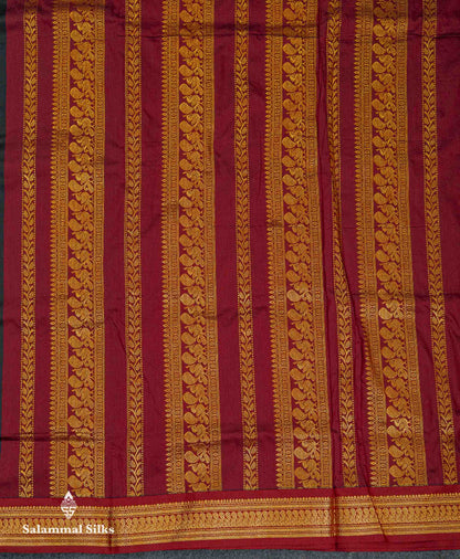 Beautiful Black Zari Butta Kalyani Cotton Saree With Contrast Maroon Traditional Border