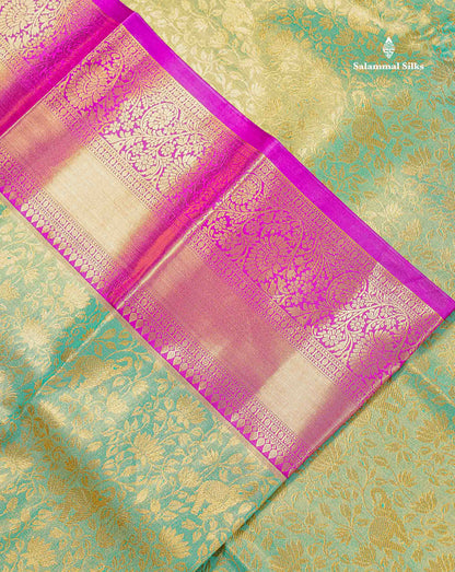 Bridal Semi Silk Saree - Pastel Blue Colour Body Tissue With Contrast Vadamalli Traditional Border