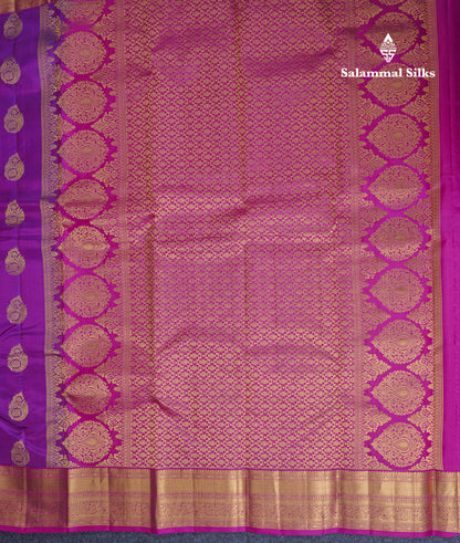 Dual Tone Purple Pure Kanjivaram Silk Saree With Contrast Magenta Pink Border