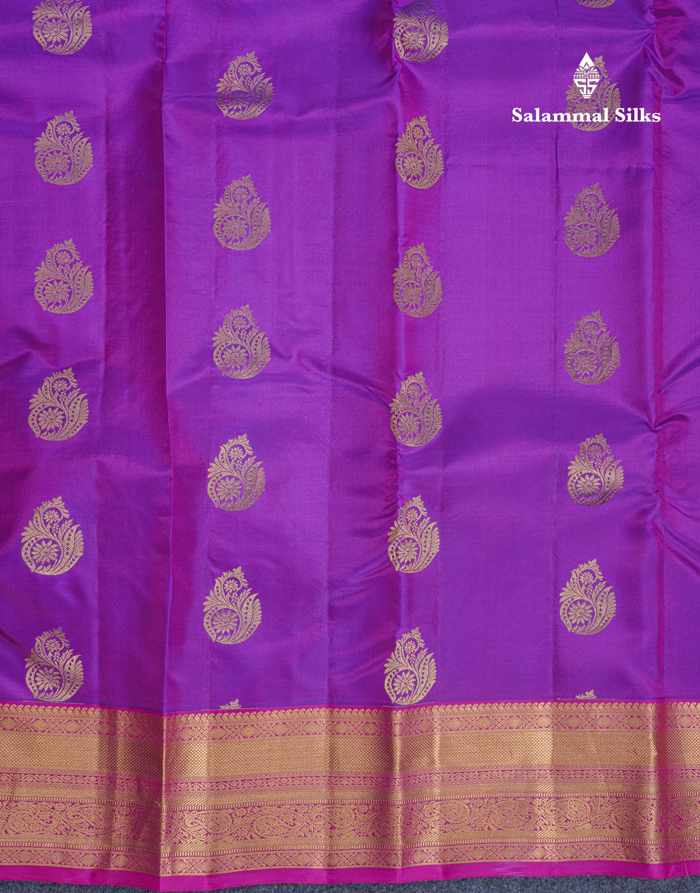 Dual Tone Purple Pure Kanjivaram Silk Saree With Contrast Magenta Pink Border