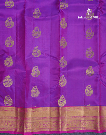 Dual Tone Purple Pure Kanjivaram Silk Saree With Contrast Magenta Pink Border