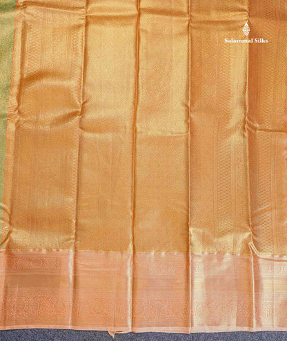 Bridal Semi Silk Saree - Light Green Colour Body Tissue With Contrast Peach Traditional Evening Morning Border