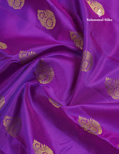Dual Tone Purple Pure Kanjivaram Silk Saree With Contrast Magenta Pink Border
