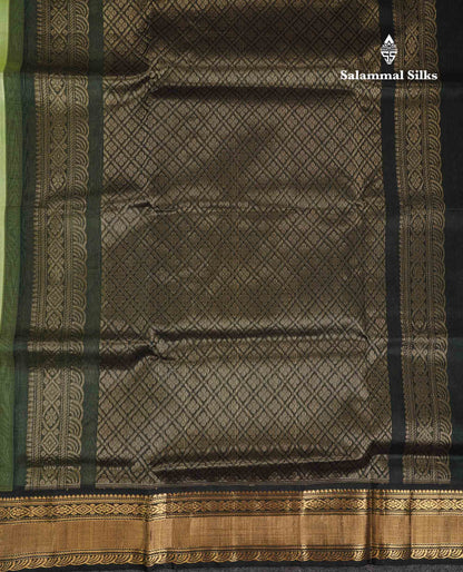 Beautiful Pista Green Pure Silk Cotton Saree With Contrast Dark Bottle Green Traditional Border