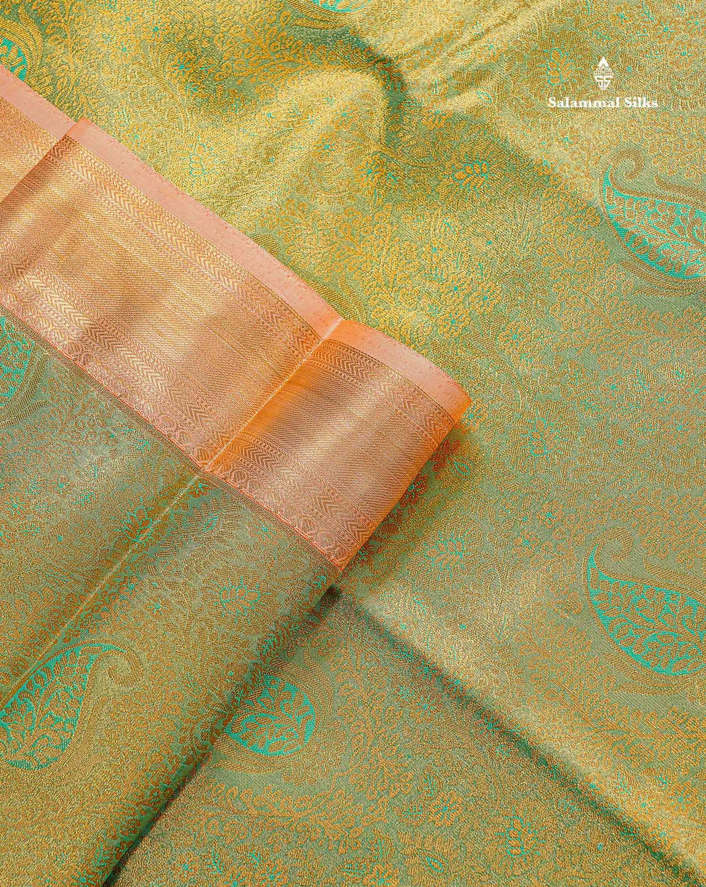 Bridal Semi Silk Saree - Light Green Colour Body Tissue With Contrast Peach Traditional Evening Morning Border