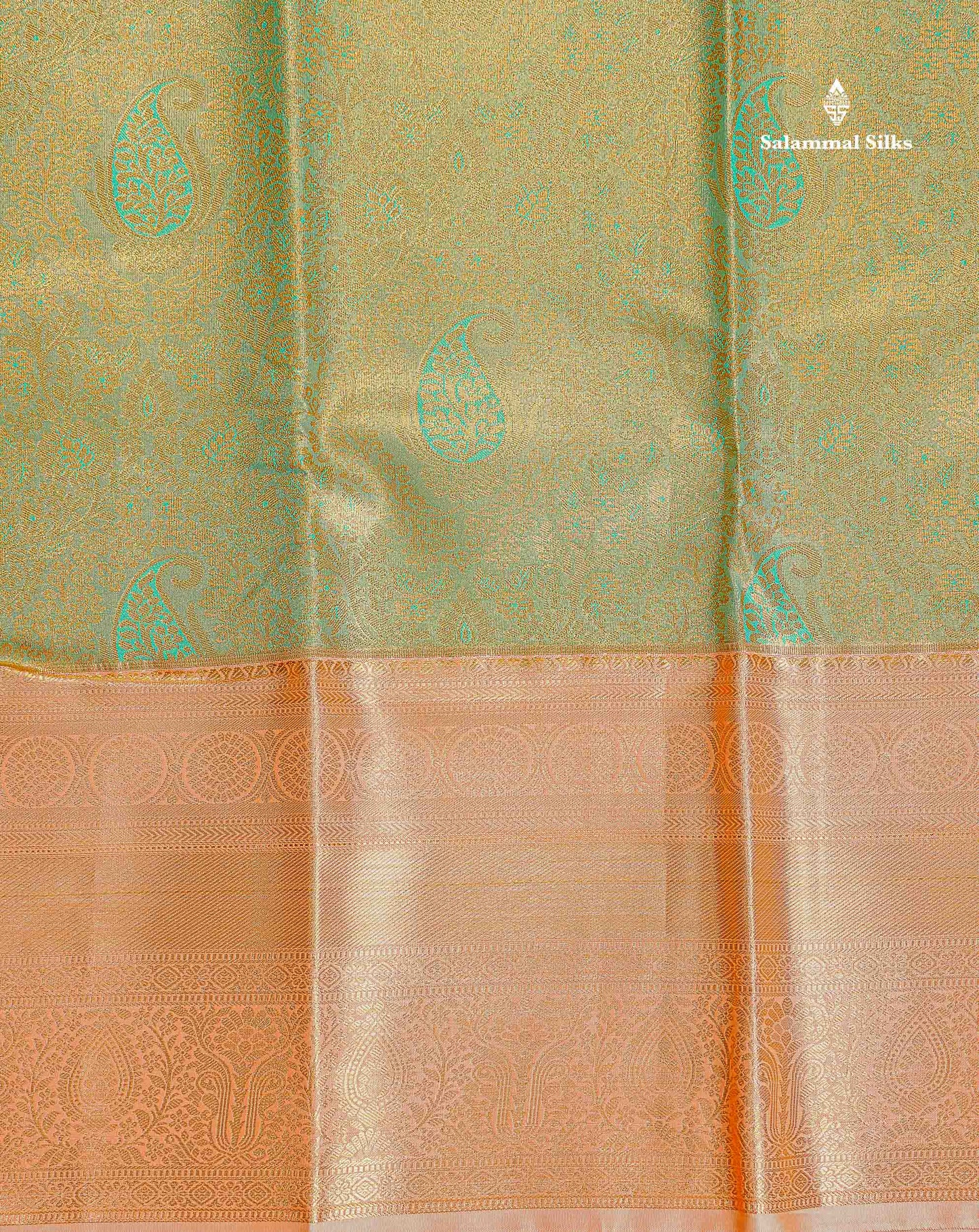 Bridal Semi Silk Saree - Light Green Colour Body Tissue With Contrast Peach Traditional Evening Morning Border