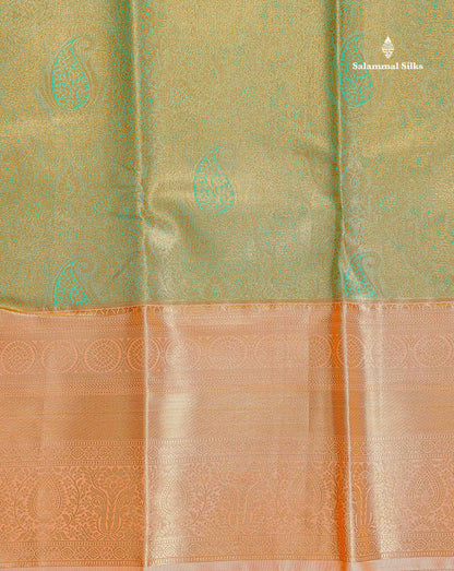 Bridal Semi Silk Saree - Light Green Colour Body Tissue With Contrast Peach Traditional Evening Morning Border
