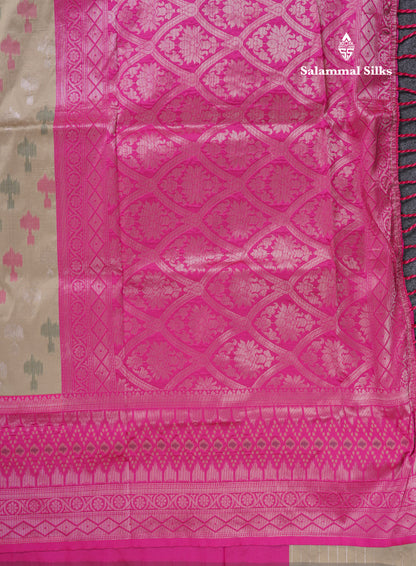 Beautiful Blue Ekkat Design Semi Silk Saree With Contrast Violet Fancy Border