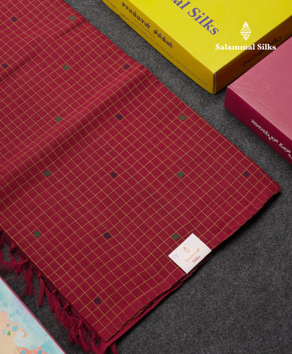 Beautiful Half And Half Light Mustard Yellow & Maroon Thread Work Butta Handloom Pure Cotton Saree With Contrast Maroon Blouse