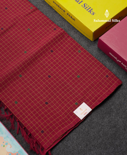 Beautiful Half And Half Light Mustard Yellow & Maroon Thread Work Butta Handloom Pure Cotton Saree With Contrast Maroon Blouse