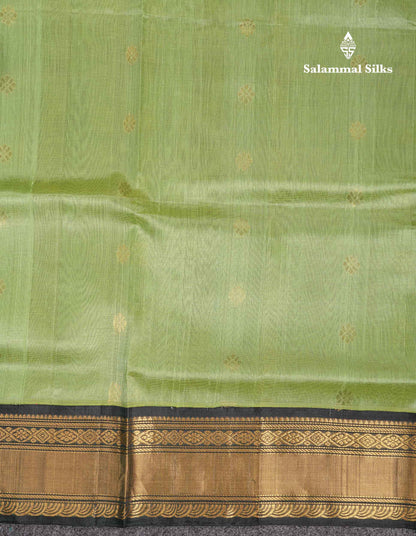 Beautiful Pista Green Pure Silk Cotton Saree With Contrast Dark Bottle Green Traditional Border