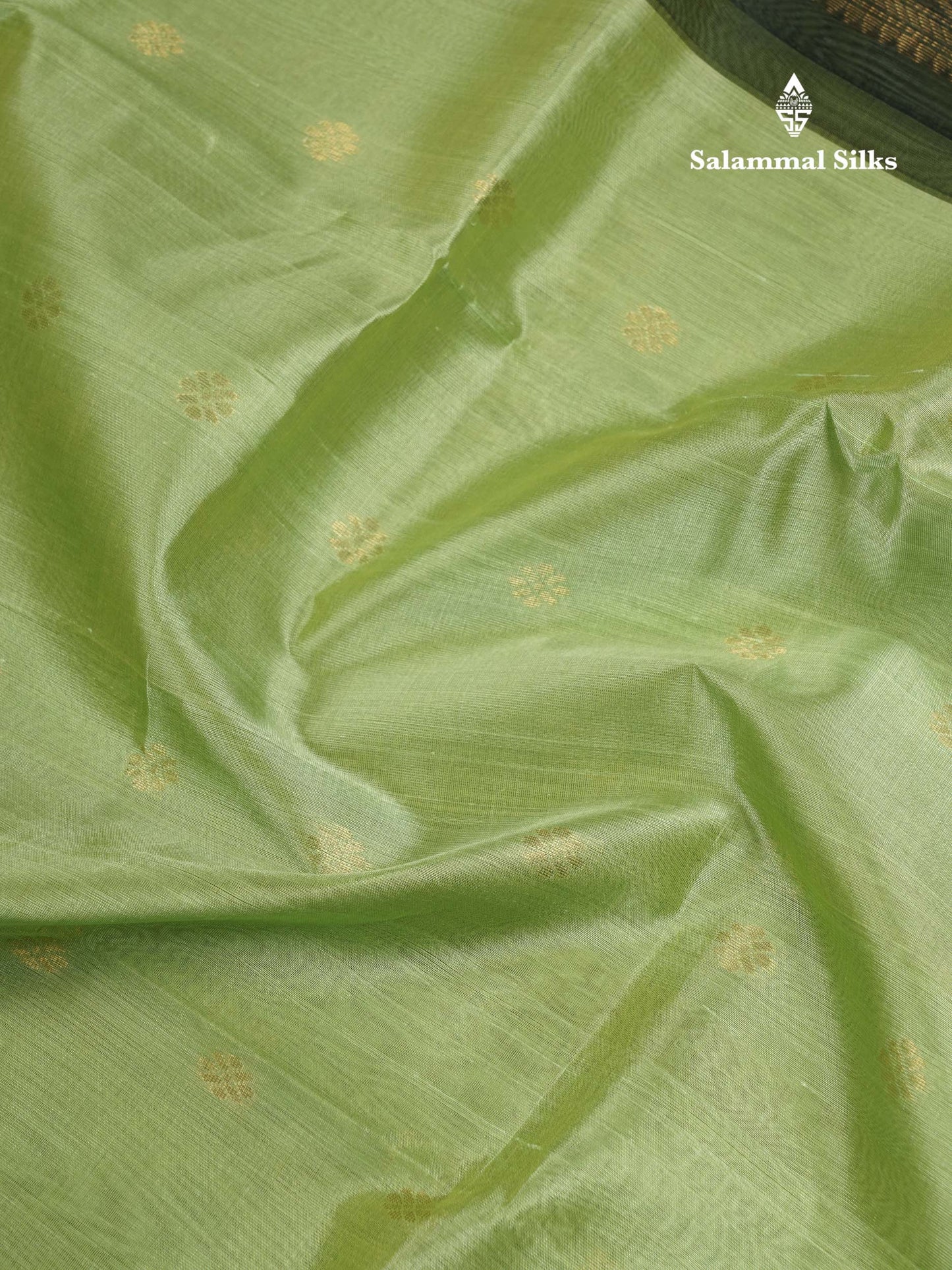 Beautiful Pista Green Pure Silk Cotton Saree With Contrast Dark Bottle Green Traditional Border