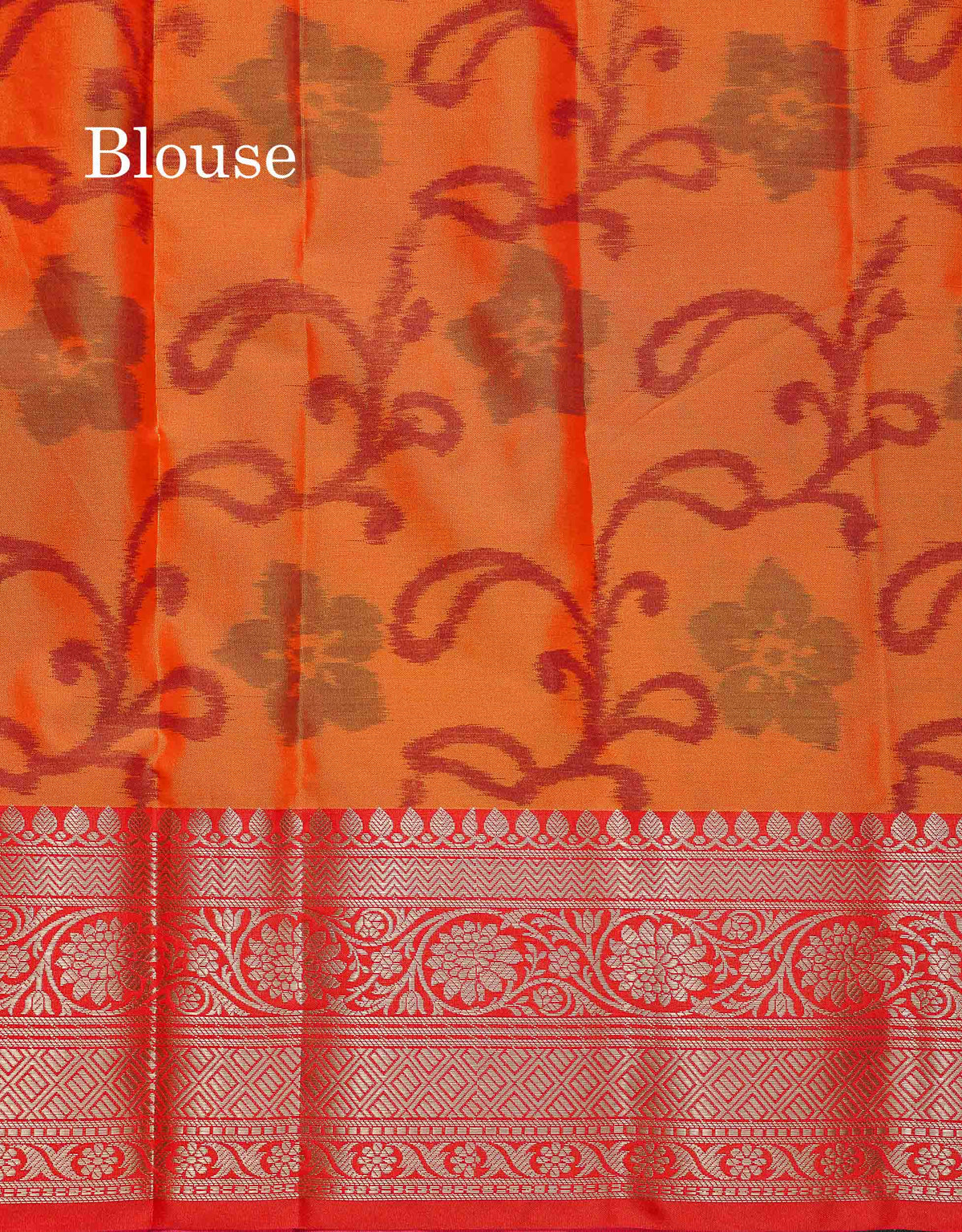 Semi Silk Saree - Pink Colour Body Pochampally Design With Contrast Orange Blouse