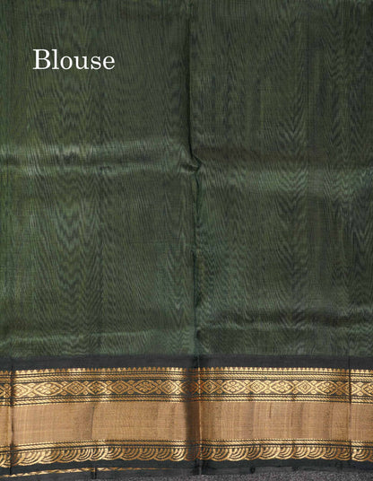 Beautiful Pista Green Pure Silk Cotton Saree With Contrast Dark Bottle Green Traditional Border