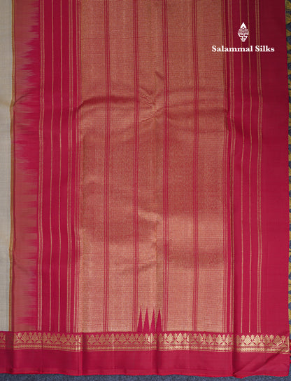 Korvai Cream Sandal Vaira Oosi Pure Kanjivaram Silk Saree With Contrast Maroon Traditional Small Border