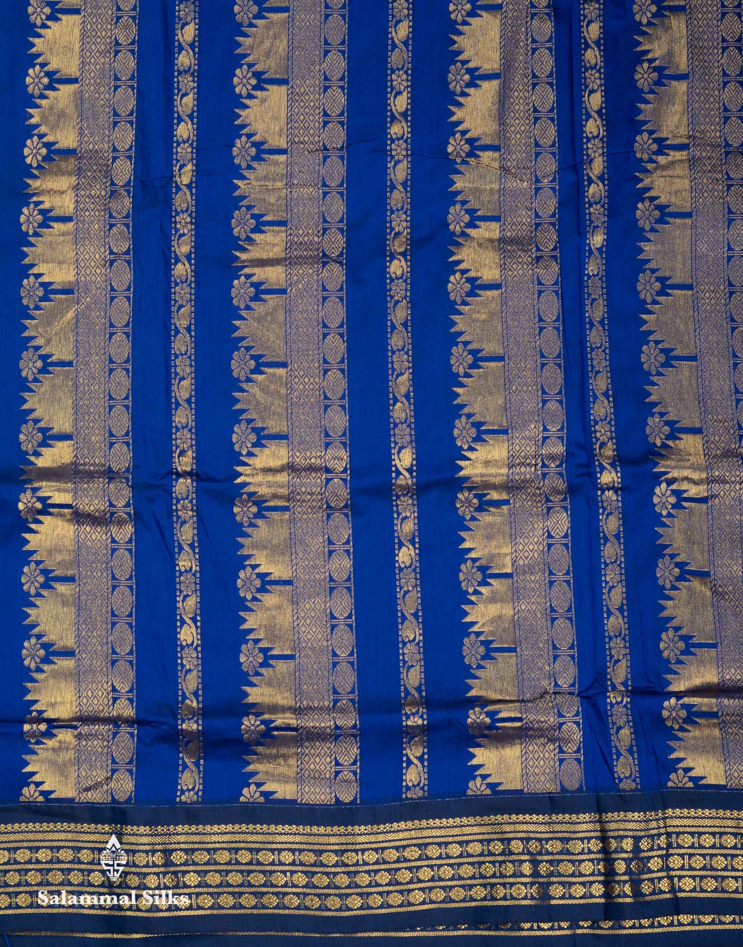 Beautiful Light Parrot Green Zari Butta Kalyani Cotton Saree With Contrast Navy Blue Traditional Border