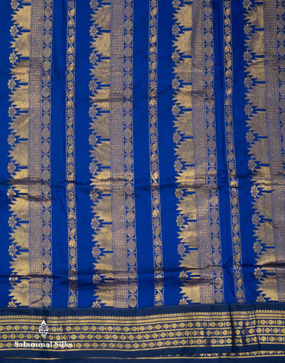 Beautiful Light Parrot Green Zari Butta Kalyani Cotton Saree With Contrast Navy Blue Traditional Border