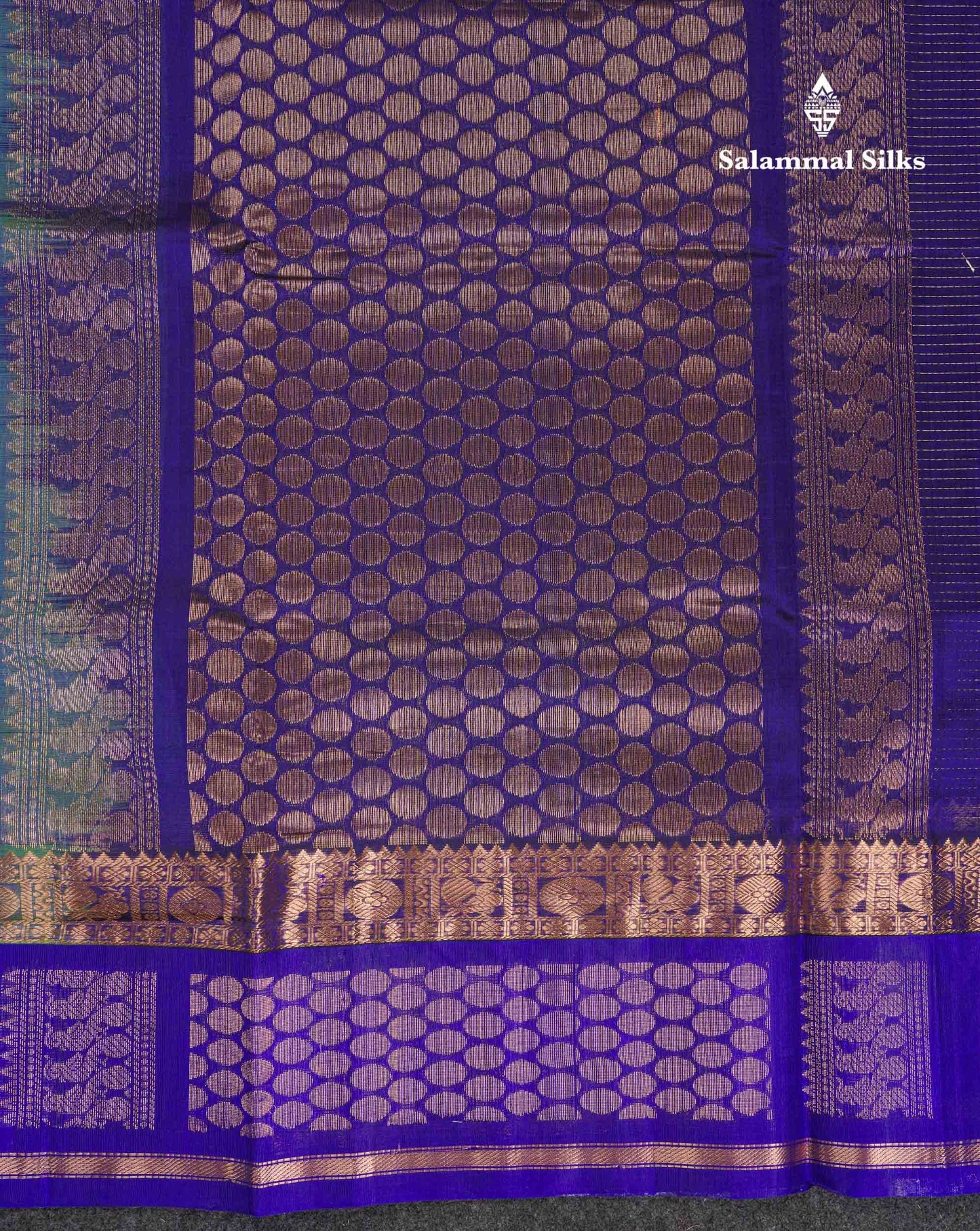 Beautiful Dual Tone Navy Blue Small Zari Checks Pure Silk Cotton Saree With Contrast Sapphire Blue Traditional Border