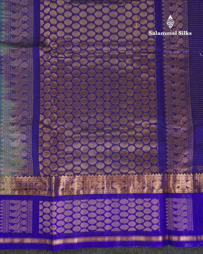 Beautiful Dual Tone Navy Blue Small Zari Checks Pure Silk Cotton Saree With Contrast Sapphire Blue Traditional Border